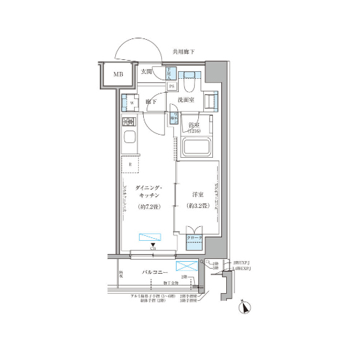 パークアクシス文京本郷(1DK[WF1B-type]：28.46㎡)の間取り画像