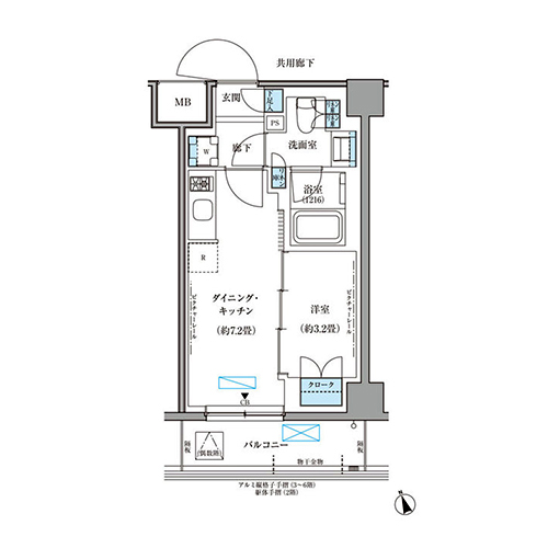 パークアクシス文京本郷(1DK[WF2A-type]：28.46㎡)の間取り画像