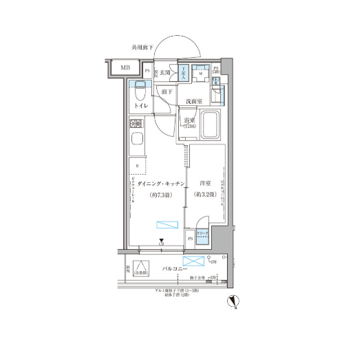 パークアクシス文京本郷(1DK[WC1A-type]：28.64㎡)の間取り画像