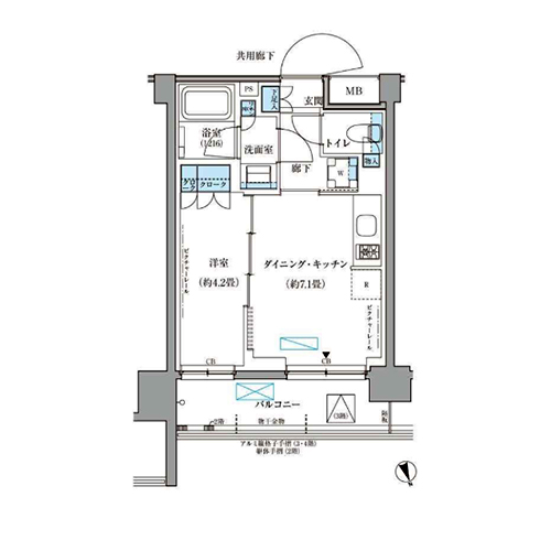 パークアクシス文京本郷(1DK[WB-type]：29.02㎡)の間取り画像