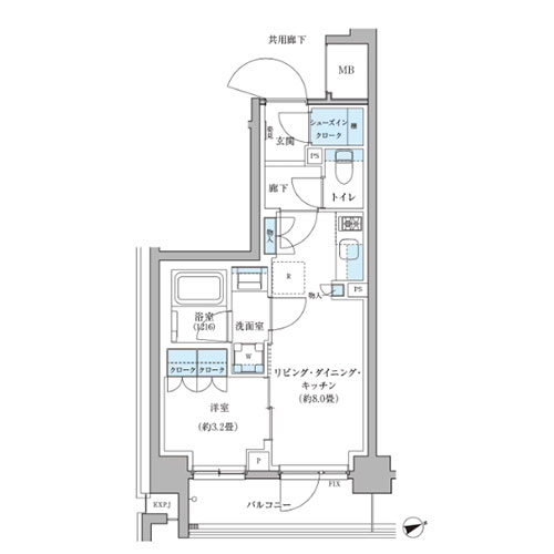 パークアクシス文京本郷(1LDK[CK-type]：31.47㎡)の間取り画像