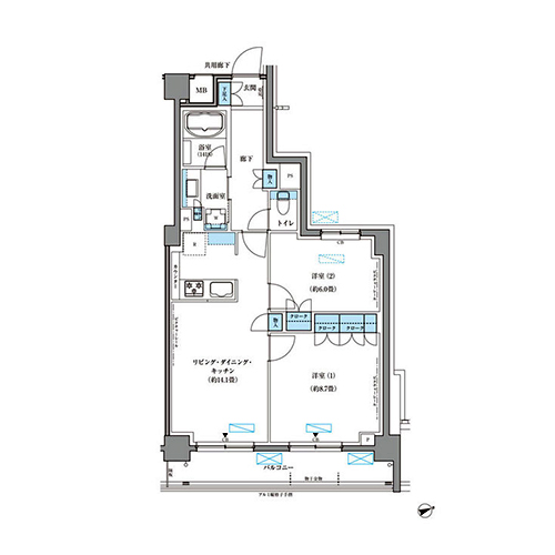 パークアクシス文京本郷(2LDK[CL-type]：61.61㎡)の間取り画像