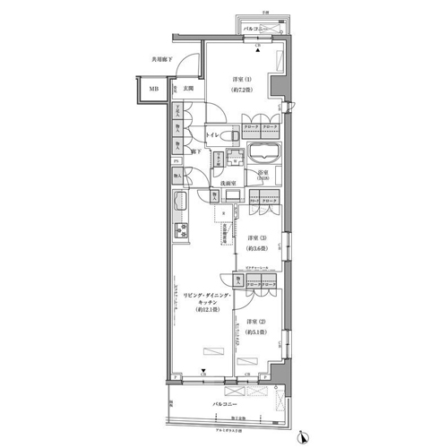 パークアクシス文京本郷(3LDK[SE-type]：64.06㎡)の間取り画像