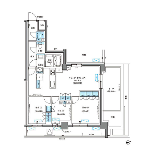 パークアクシス文京本郷(3LDK[CP-type]：72.94㎡)の間取り画像