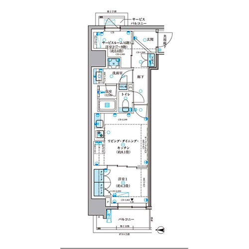 パークアクシス池袋イースト(1LDK[G1タイプ]：42.39㎡)の間取り画像