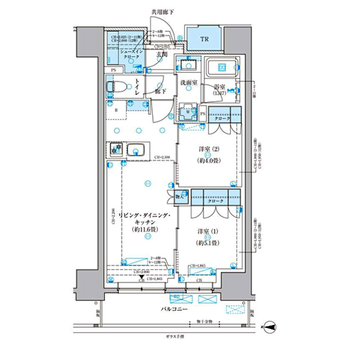 パークアクシス池袋イースト(2LDK[Cタイプ]：48.86㎡)の間取り画像