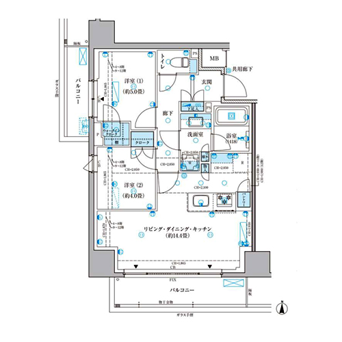 パークアクシス池袋イースト(2LDK[Aタイプ]：55.17㎡)の間取り画像