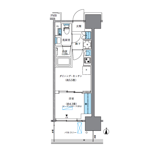 パークアクシス西大島コンフォートスクエア(1DK[A-C3-type]：25.35㎡)の間取り画像