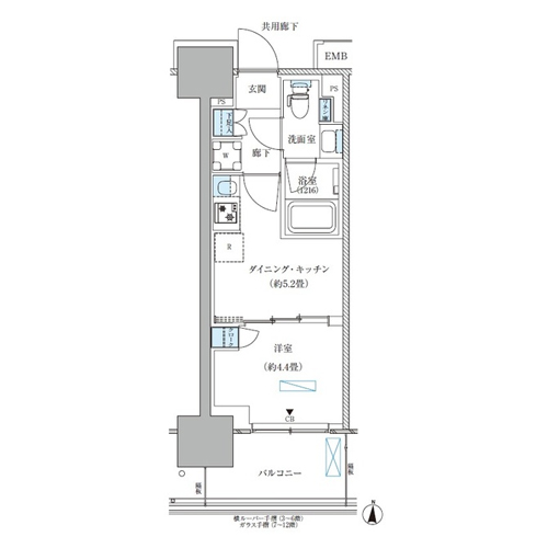 パークアクシス西大島コンフォートスクエア(1DK[A-C4-type]：25.35㎡)の間取り画像