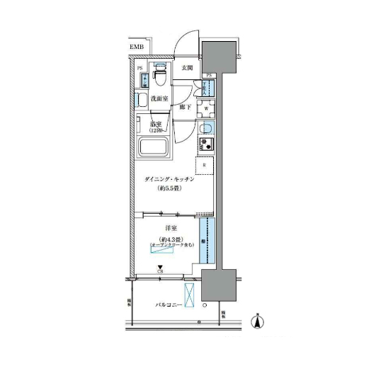 パークアクシス西大島コンフォートスクエア(1DK[A-C5-type]：25.35㎡)の間取り画像