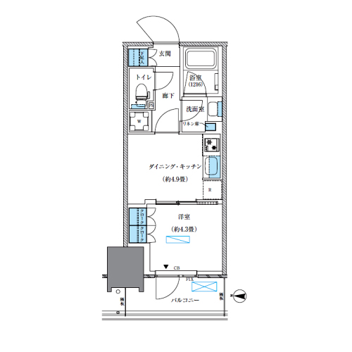 パークアクシス西大島コンフォートスクエア(1DK[BW-D1-type]：27.20㎡)の間取り画像