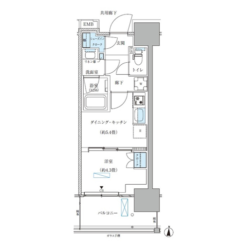 パークアクシス西大島コンフォートスクエア(1DK[A-B1-type]：28.35㎡)の間取り画像