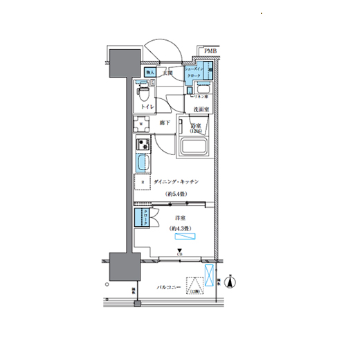 パークアクシス西大島コンフォートスクエア(1DK[A-B2-type]：28.35㎡)の間取り画像