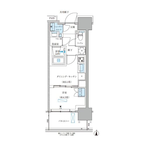 パークアクシス西大島コンフォートスクエア(1DK[A-B3-type]：28.35㎡)の間取り画像