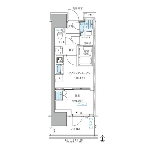 パークアクシス西大島コンフォートスクエア(1DK[A-B4-type]：28.35㎡)の間取り画像