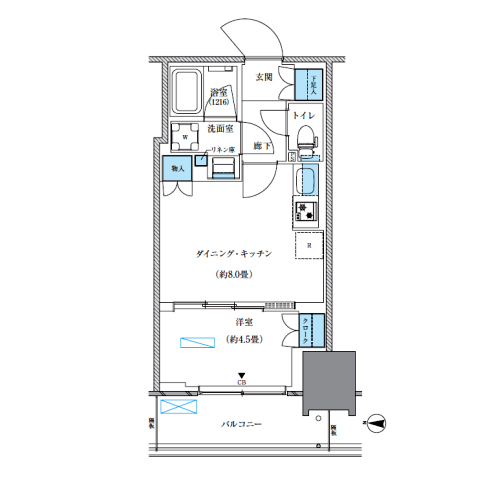 パークアクシス西大島コンフォートスクエア(1DK[BW-F-type]：32.41㎡)の間取り画像
