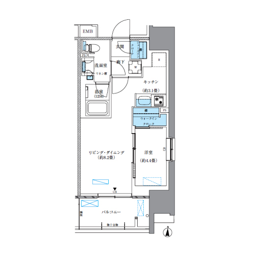 パークアクシス西大島コンフォートスクエア(1LDK[A-A2-type]：37.83㎡)の間取り画像