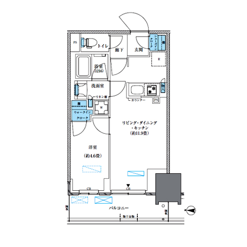 パークアクシス西大島コンフォートスクエア(1LDK[BW-C1-type]：39.20㎡)の間取り画像