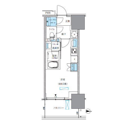 パークアクシス西大島コンフォートスクエア(1R[BE-E-type]：25.63㎡)の間取り画像