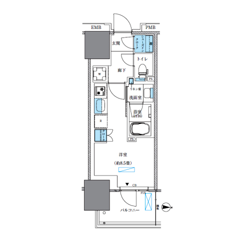 パークアクシス西大島コンフォートスクエア(1R[BE-F-type]：26.83㎡)の間取り画像