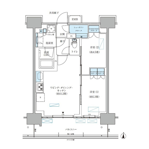 パークアクシス西大島コンフォートスクエア(2LDK[A-F2-type]：50.71㎡)の間取り画像