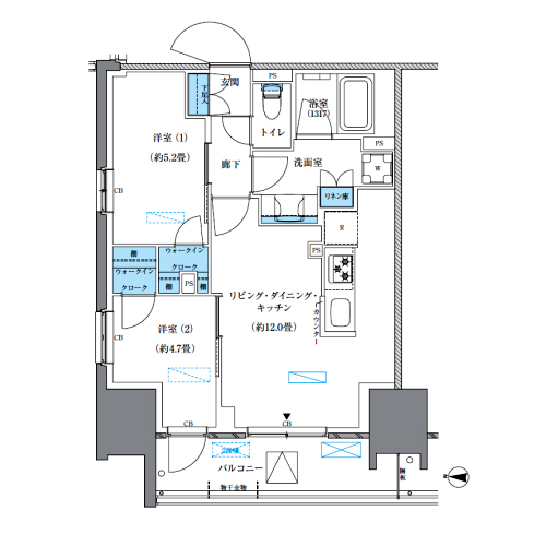 パークアクシス西大島コンフォートスクエア(2LDK[BW-H-type]：51.20㎡)の間取り画像