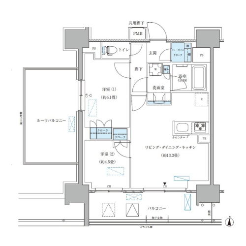 パークアクシス西大島コンフォートスクエア(2LDK[A-ER-type]：56.35㎡)の間取り画像