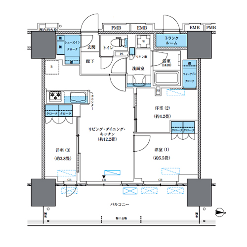 パークアクシス西大島コンフォートスクエア(3LDK[BE-I1-type]：60.57㎡)の間取り画像