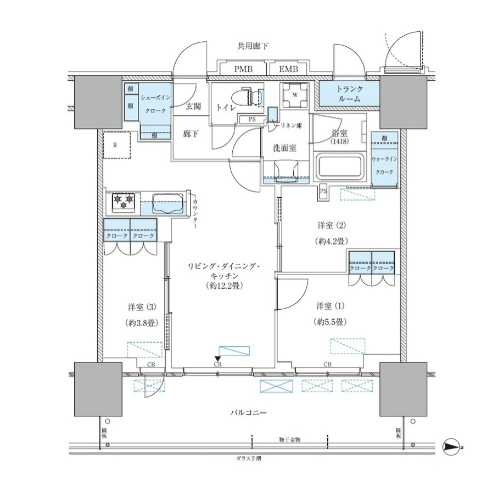 パークアクシス西大島コンフォートスクエア(3LDK[BE-I3-type]：60.57㎡)の間取り画像