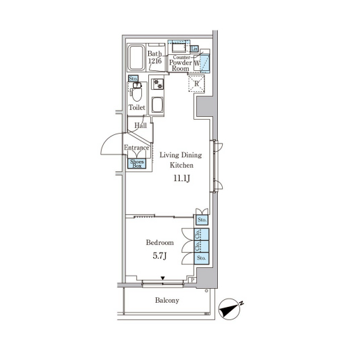 パークアクシス下北沢(1LDK[Cタイプ]：39.33㎡)の間取り画像