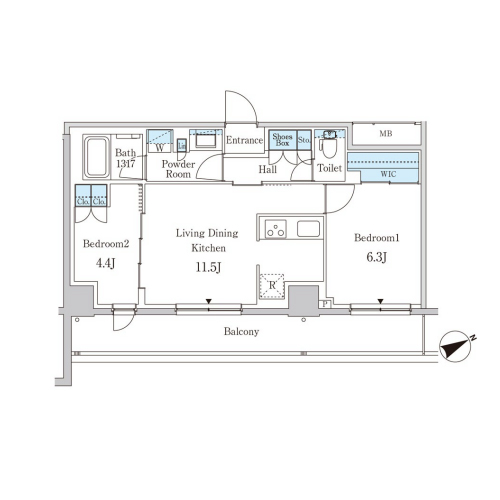 パークアクシス下北沢(2LDK[Dタイプ]：52.35㎡)の間取り画像
