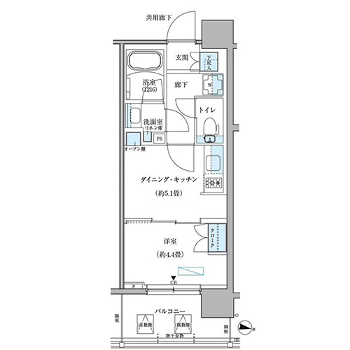 パークアクシス新大橋(1DK[Aタイプ]：27.35㎡)の間取り画像