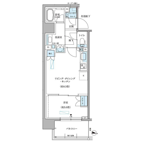 パークアクシス新大橋(1LDK[Bタイプ]：37.87㎡)の間取り画像