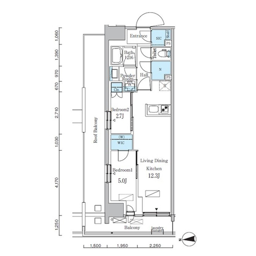 パークアクシス品川天王洲アイル(2LDK[Br-type]：50.40㎡)の間取り画像