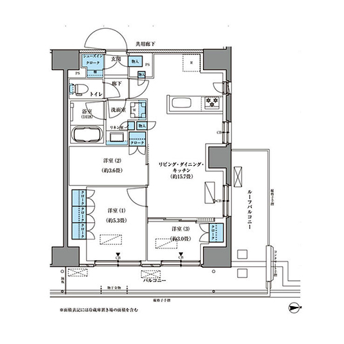 パークアクシス品川天王洲アイル(3LDK[S2r-type]：62.65㎡)の間取り画像