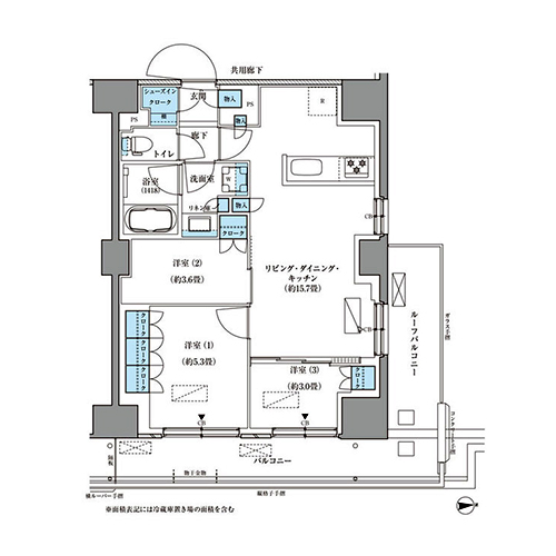 パークアクシス品川天王洲アイル(3LDK[S3r-type]：62.65㎡)の間取り画像